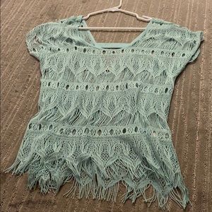 Lace cutout top.